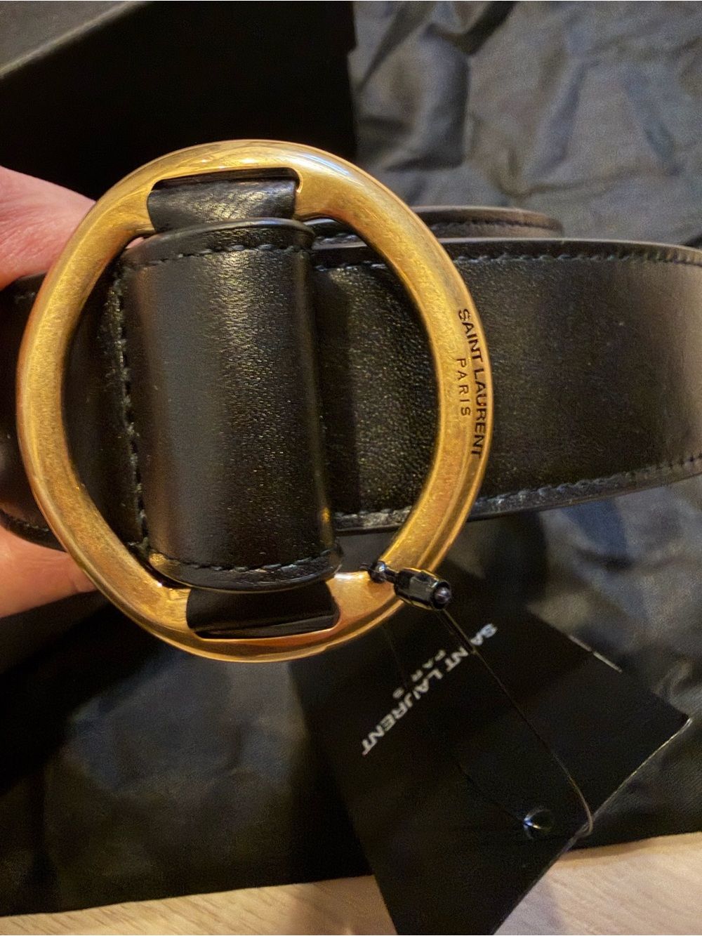Saint Laurent Black Leather Belt with Gold Buckle - Picture 3 of 5